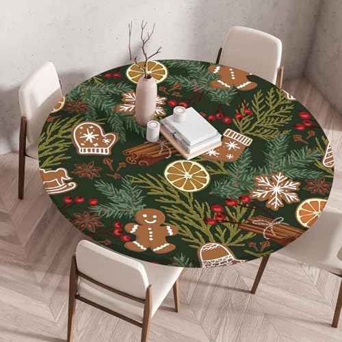 Hixingo 3D Weihnachten Tischdecke mit Elastik, Wasserdicht Gartentischdecke Antifouling Tischdecken Polyester Tischtuch Tisch Schutz für Küche Garten (110CM,Lebkuchenmann) von Hixingo