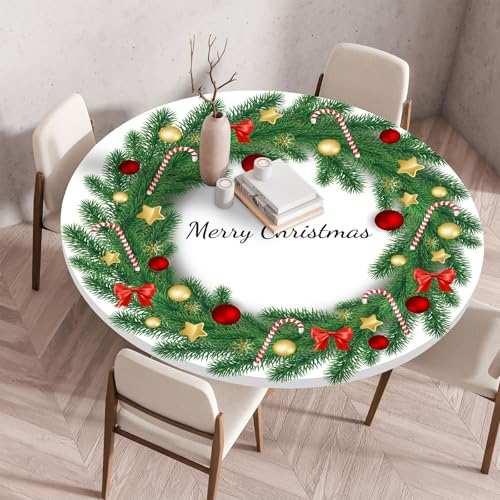 Hixingo 3D Weihnachten Tischdecke mit Elastik, Wasserdicht Gartentischdecke Antifouling Tischdecken Polyester Tischtuch Tisch Schutz für Küche Garten (120CM,Rattan) von Hixingo