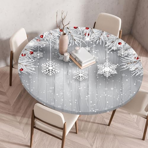 Hixingo 3D Weihnachten Tischdecke mit Elastik, Wasserdicht Gartentischdecke Antifouling Tischdecken Polyester Tischtuch Tisch Schutz für Küche Garten (140CM,Grauer Schnee) von Hixingo