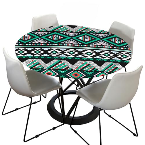 Hixingo Bohemian Druck Elastisch Tischdecke, Rund Tischdecken mit Gummizug Rand, Abwaschbar Arbeitsplatte Abdeckung für Küche, Esszimmer, Schlafzimmer (Ethnischer Stil F,100cm) von Hixingo