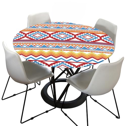 Hixingo Bohemian Druck Elastisch Tischdecke, Rund Tischdecken mit Gummizug Rand, Abwaschbar Arbeitsplatte Abdeckung für Küche, Esszimmer, Schlafzimmer (Ethnischer Stil G,100cm) von Hixingo