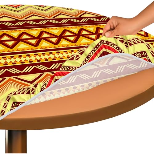 Hixingo Bohemian Druck Elastisch Tischdecke, Rund Tischdecken mit Gummizug Rand, Abwaschbar Arbeitsplatte Abdeckung für Küche, Esszimmer, Schlafzimmer (Retro-Stil 1,130cm) von Hixingo