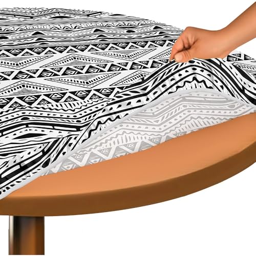 Hixingo Bohemian Druck Elastisch Tischdecke, Rund Tischdecken mit Gummizug Rand, Abwaschbar Arbeitsplatte Abdeckung für Küche, Esszimmer, Schlafzimmer (Retro-Stil 3,100cm) von Hixingo