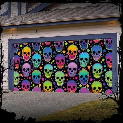 Hixingo Garagentor Banner, Tür Banner Halloween Banner Poster Party Banner Hintergrund Türdeko Haustür Halloween Outdoor Deko für Dekoration Veranda (Bunte-Knochen,150x70cm) von Hixingo