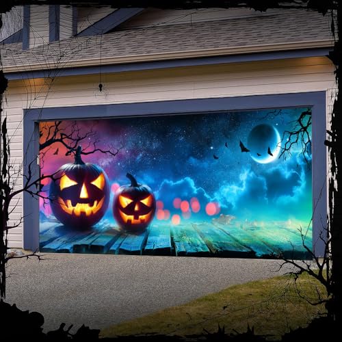 Hixingo Garagentor Banner, Tür Banner Halloween Banner Poster Party Banner Hintergrund Türdeko Haustür Halloween Outdoor Deko für Dekoration Veranda (Kürbisse,150x70cm) von Hixingo