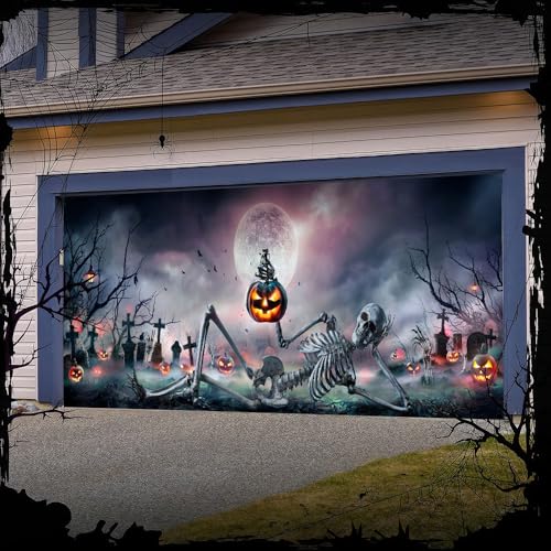 Hixingo Garagentor Banner, Tür Banner Halloween Banner Poster Party Banner Hintergrund Türdeko Haustür Halloween Outdoor Deko für Dekoration Veranda (Skelett,150x70cm) von Hixingo