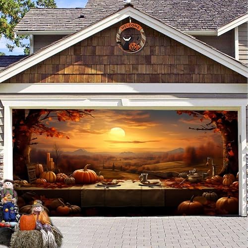 Hixingo Garagentor Banner, Tür Banner Happy Halloween Banner Poster Party Banner Hintergrund Türdeko Haustür Halloween Outdoor Deko für Dekoration Veranda Wand (Herbst,240x210cm) von Hixingo