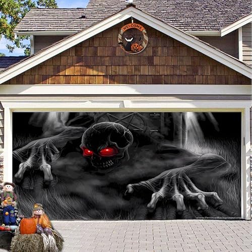 Hixingo Garagentor Banner, Tür Banner Happy Halloween Banner Poster Party Banner Hintergrund Türdeko Haustür Halloween Outdoor Deko für Dekoration Veranda Wand (Skelett,200x150cm) von Hixingo