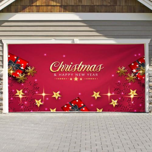 Hixingo Garagentor Banner, Tür Banner Happy Weihnachten Banner Poster Party Banner Hintergrund Türdeko Haustür Weihnachten Outdoor Deko für Dekoration, Veranda, Wand (Schwarz,480x210cm) von Hixingo