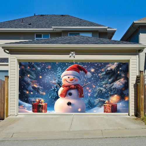 Hixingo Garagentor Banner, Tür Banner Happy Weihnachten Banner Poster Party Banner Hintergrund Türdeko Haustür Weihnachten Outdoor Deko für Dekoration Veranda Wand (400x180cm,Schneemann) von Hixingo