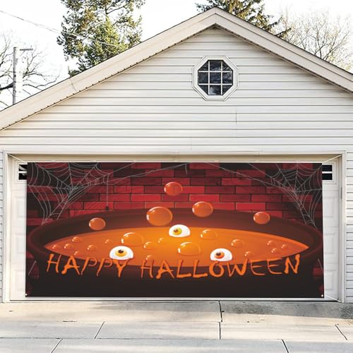 Hixingo Garagentor Banner Halloween Garagentor Abdeckung Deko mit Ösen und Seil, Große Lustiges Halloween Banner Garage Outdoor Indoor Wand Foto Hintergründe Poster (Augapfel-Suppe,400x180cm) von Hixingo