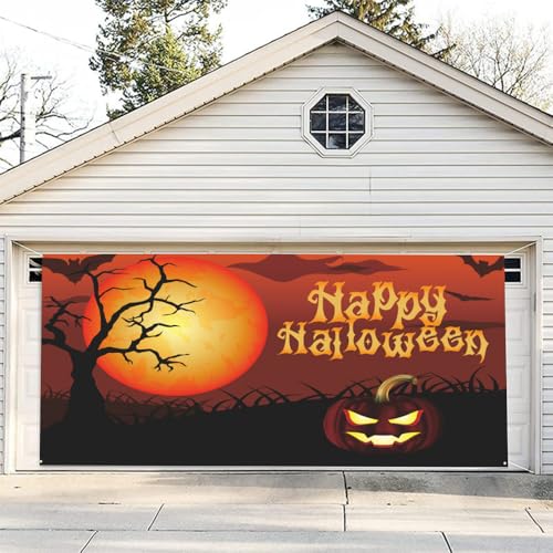 Hixingo Garagentor Banner Halloween Große Garagentor Abdeckung Deko mit Ösen und Seil, Thriller Horror Groß Halloween Banner Garage Outdoor Indoor Wand Foto Hintergründe Poster (Stil 4,400x180cm) von Hixingo