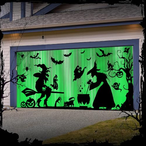 Hixingo Garagentor Banner Halloween Tür Banner mit Ösen und Seil, 3D Gruseliger Kürbis Grab Halloween Party Banner Poster Foto-Hintergrund für Haustür Wand Garage Türdeko (Farbe A,240x210cm) von Hixingo