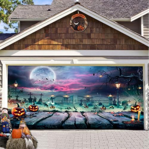 Hixingo Garagentor Banner Tür Banner, Halloween Banner Poster Party Banner Hintergrund Türdeko Haustür Halloween Outdoor Deko für Veranda Wand (100x200cm,Skelett) von Hixingo