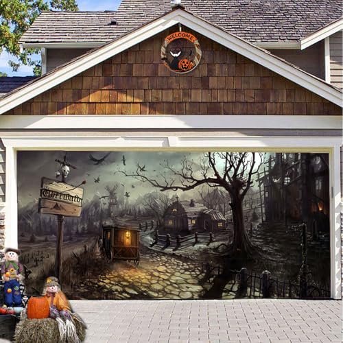 Hixingo Garagentor Banner Tür Banner, Halloween Menschliches Skelett Banner Poster Party Banner Hintergrund Türdeko Haustür Halloween Outdoor Deko für Veranda/Wand (240x210cm,Hellgrau) von Hixingo