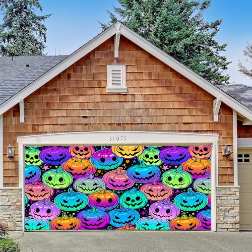 Hixingo Garagentor Banner Tür Banner, Happy Halloween Banner Poster Party Banner Hintergrund Türdeko Haustür Halloween Outdoor Deko für Dekoration Veranda (Bunte Kürbisse,170x75cm) von Hixingo