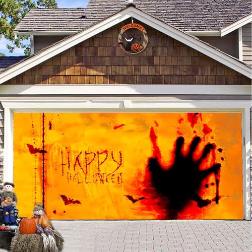 Hixingo Garagentor Banner Tür Banner, Happy Halloween Banner Poster Party Banner Hintergrund Türdeko Haustür Halloween Outdoor Deko für Veranda Wand (Feuer-Palme,480x210cm) von Hixingo