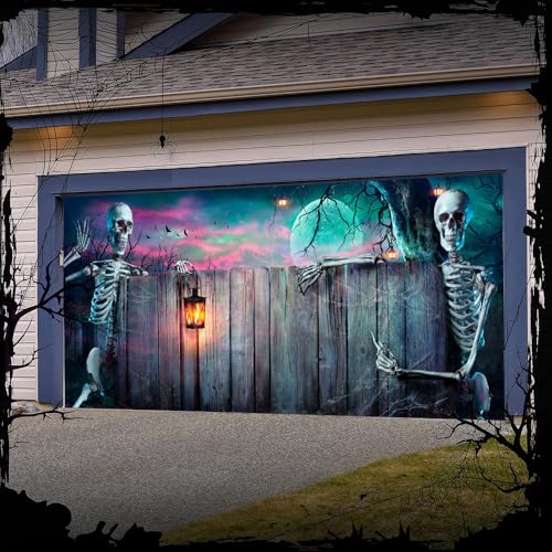 Hixingo Garagentor Banner Tür Banner Halloween Banner Poster Party Banner Hintergrund Türdeko Haustür Halloween Outdoor Deko für Dekoration Veranda (Skelette,150x70cm) von Hixingo