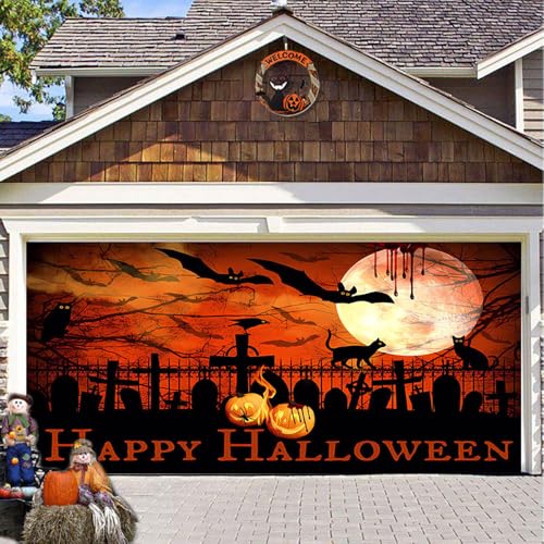 Hixingo Garagentor Banner Tür Banner Happy Halloween Banner Poster Party Banner Hintergrund Türdeko Haustür Halloween Outdoor Deko für Dekoration Veranda Wand (Fledermaus,200x150cm) von Hixingo