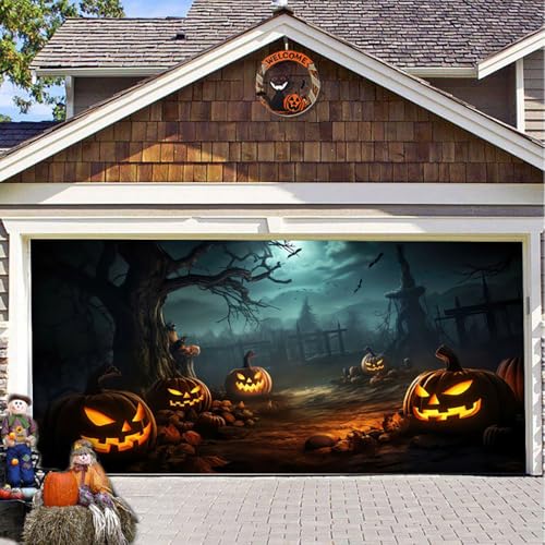 Hixingo Garagentor Banner Tür Banner Happy Halloween Banner Poster Party Banner Hintergrund Türdeko Haustür Halloween Outdoor Deko für Dekoration Veranda Wand (Kürbis,200x150cm) von Hixingo