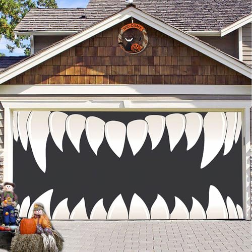 Hixingo Halloween Garagentor Banner Neuheit Tür Banner, Banner Poster Party Banner Hintergrund Türdeko Haustür Outdoor Deko für Dekoration Veranda (Grauer Vampir,240x210cm) von Hixingo