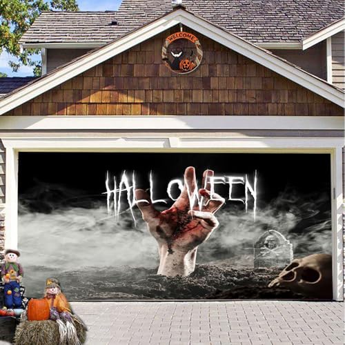 Hixingo Halloween Garagentor Banner Neuheit Tür Banner, Banner Poster Party Banner Hintergrund Türdeko Haustür Outdoor Deko für Dekoration Veranda (Menschliche Hand,240x210cm) von Hixingo