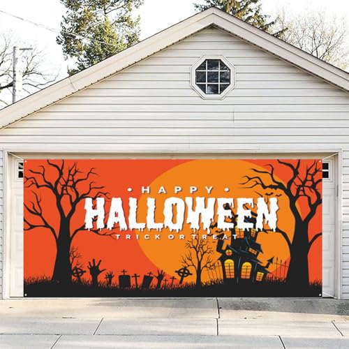 Hixingo Halloween Garagentor Banner Tür Banner, Banner Poster Party Banner Hintergrund Türdeko Haustür Halloween Outdoor Deko für Veranda Wand (Friedhof,150x210cm) von Hixingo