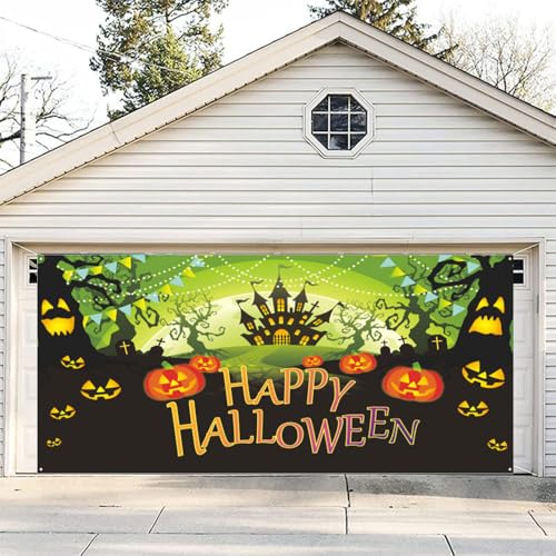 Hixingo Halloween Garagentor Banner Tür Banner, Banner Poster Party Banner Hintergrund Türdeko Haustür Halloween Outdoor Deko für Veranda Wand (Grün,150x210cm) von Hixingo