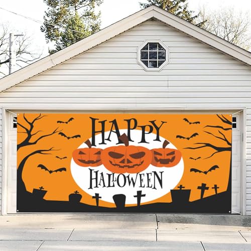 Hixingo Halloween Garagentor Banner Tür Banner, Banner Poster Party Banner Hintergrund Türdeko Haustür Halloween Outdoor Deko für Veranda Wand (Halloween,150x210cm) von Hixingo