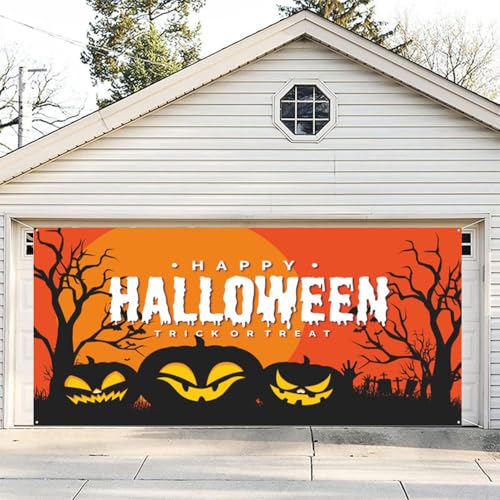 Hixingo Halloween Garagentor Banner Tür Banner, Banner Poster Party Banner Hintergrund Türdeko Haustür Halloween Outdoor Deko für Veranda Wand (Kürbis,150x210cm) von Hixingo