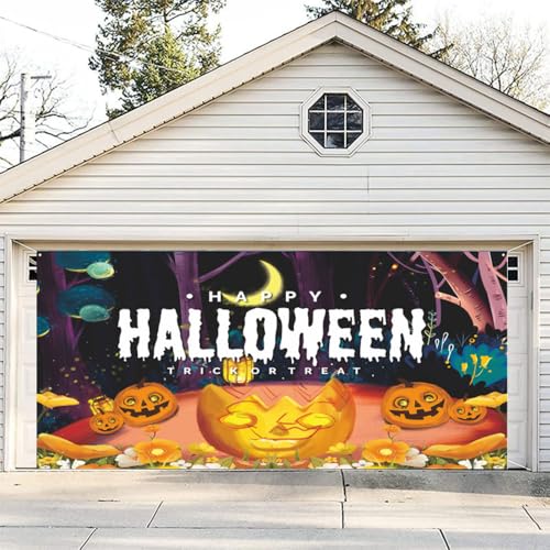 Hixingo Halloween Garagentor Banner Tür Banner, Banner Poster Party Banner Hintergrund Türdeko Haustür Halloween Outdoor Deko für Veranda Wand (Lila,150x210cm) von Hixingo