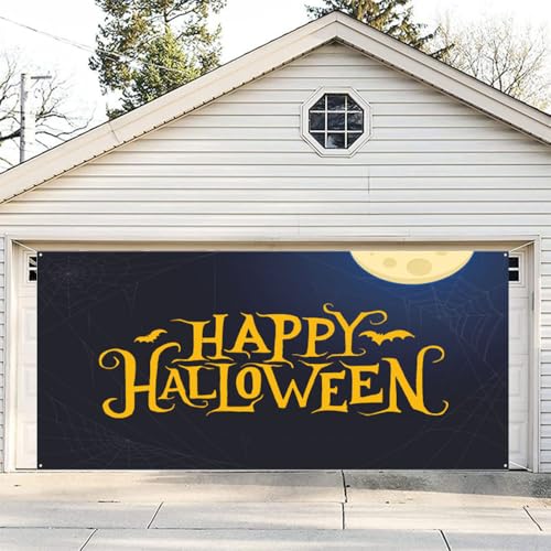 Hixingo Halloween Garagentor Banner Tür Banner, Banner Poster Party Banner Hintergrund Türdeko Haustür Halloween Outdoor Deko für Veranda Wand (Mond,150x210cm) von Hixingo