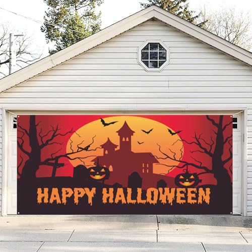 Hixingo Halloween Garagentor Banner Tür Banner, Banner Poster Party Banner Hintergrund Türdeko Haustür Halloween Outdoor Deko für Veranda Wand (Rot,150x210cm) von Hixingo