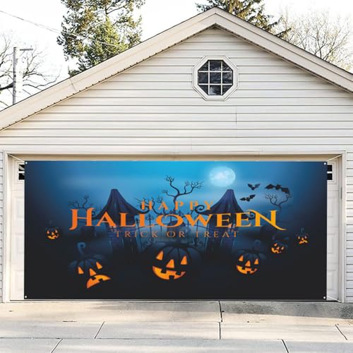 Hixingo Halloween Garagentor Banner Tür Banner, Banner Poster Party Banner Hintergrund Türdeko Haustür Halloween Outdoor Deko für Veranda Wand (Schwarz,150x210cm) von Hixingo