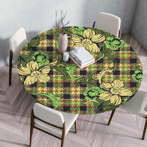 Hixingo Rund Karierte Blume Tischdecke mit Elastik, Wasserdicht Gartentischdecke Antifouling Tischdecken Polyester Tischtuch Tisch Schutz für Küche Garten (60CM,Farbe 2) von Hixingo