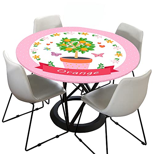 Hixingo Rund Tischdecke 3D Mandarine Tischdecke, Elastisch Tischdecken Mit Gummizug Rand Abwaschbar Indoor Tischtuch für Weihnachtsfeier, Neujahrsessen (110cm,Rosa 1) von Hixingo