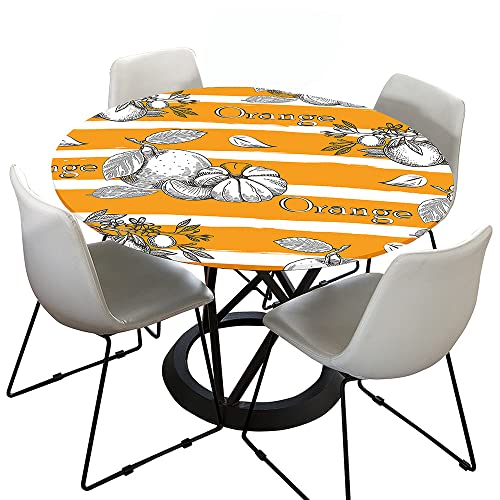 Hixingo Rund Tischdecke 3D Mandarine Tischdecke, Elastisch Tischdecken Mit Gummizug Rand Abwaschbar Indoor Tischtuch für Weihnachtsfeier, Neujahrsessen (170cm,Orange gestreift) von Hixingo