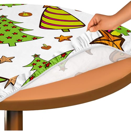 Hixingo Rund Tischdecke 3D Weihnachts Tischdecke, Elastisch Tischdecken Mit Gummizug Rand Abwaschbar Indoor Tischtuch für Weihnachtsfeier, Neujahrsessen (150cm,Weihnachtsbaum 2) von Hixingo