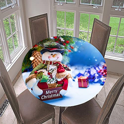 Hixingo Rund Tischdecke 3D Weihnachts Tischdecke, Elastisch Tischdecken Mit Gummizug Rand Abwaschbar Indoor Tischtuch für Weihnachtsfeier, Neujahrsessen (Durchmesser 100cm,Weihnachten Yeti) von Hixingo