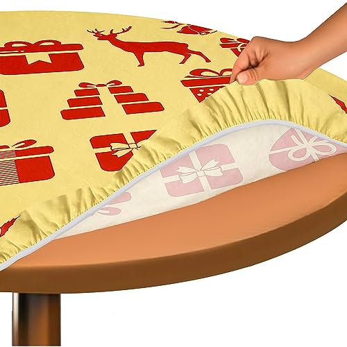 Hixingo Rund Tischdecke 3D Weihnachts Tischdecke, Elastisch Tischdecken Mit Gummizug Rand Abwaschbar Indoor Tischtuch für Weihnachtsfeier, Neujahrsessen (Gelb,170cm) von Hixingo