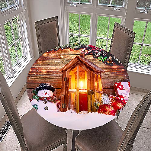 Hixingo Rund Tischdecke 3D Weihnachts Tischdecke, Elastisch Tischdecken Mit Gummizug Rand Abwaschbar Indoor Tischtuch für Weihnachtsfeier, Neujahrsessen (Kerze Cottage,Durchmesser 100cm) von Hixingo