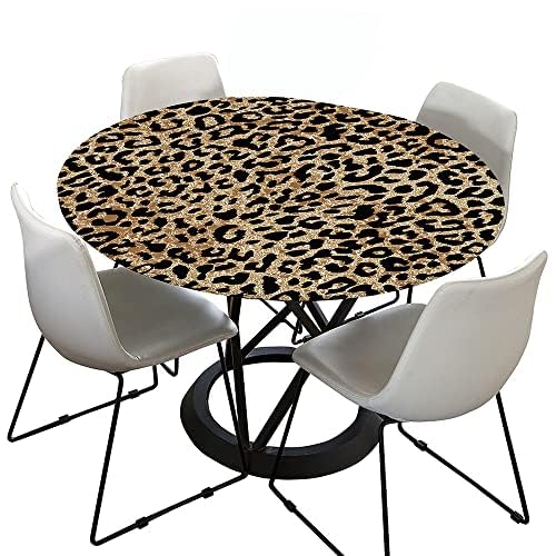 Hixingo Rund Tischdecke Leopardendruck Tischdecke, Elastisch Tischdecken Mit Gummizug Rand Abwaschbar Indoor Tischtuch für Frühling, Ostern Party (100cm,Cafe) von Hixingo