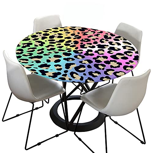 Hixingo Rund Tischdecke Leopardendruck Tischdecke, Elastisch Tischdecken Mit Gummizug Rand Abwaschbar Indoor Tischtuch für Frühling, Ostern Party (100cm,Farbverlauf) von Hixingo