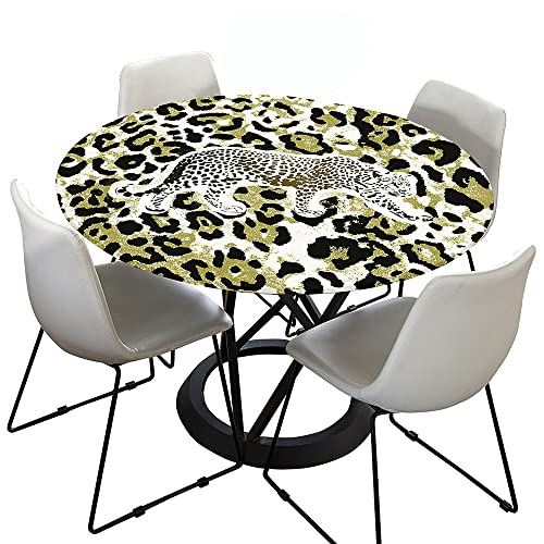 Hixingo Rund Tischdecke Leopardendruck Tischdecke, Elastisch Tischdecken Mit Gummizug Rand Abwaschbar Indoor Tischtuch für Frühling, Ostern Party (100cm,Grün Gold) von Hixingo