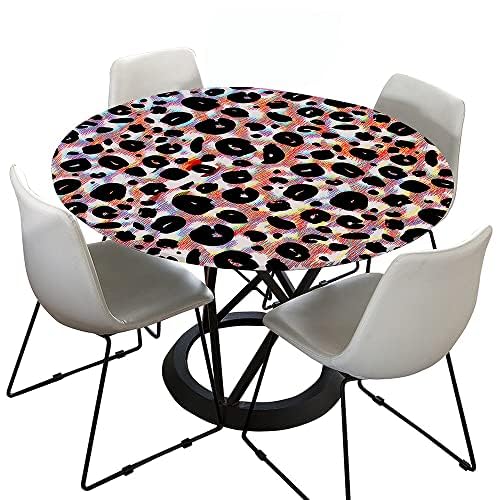 Hixingo Rund Tischdecke Leopardendruck Tischdecke, Elastisch Tischdecken Mit Gummizug Rand Abwaschbar Indoor Tischtuch für Frühling, Ostern Party (100cm,Rot Violett) von Hixingo