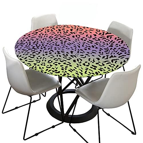 Hixingo Rund Tischdecke Leopardendruck Tischdecke, Elastisch Tischdecken Mit Gummizug Rand Abwaschbar Indoor Tischtuch für Frühling, Ostern Party (110cm,Farbverlauf 1) von Hixingo