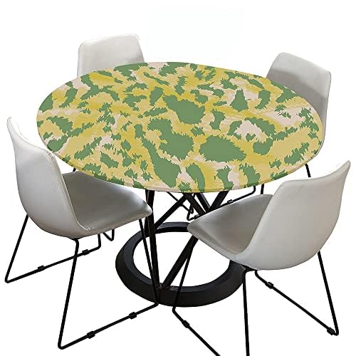 Hixingo Rund Tischdecke Leopardendruck Tischdecke, Elastisch Tischdecken Mit Gummizug Rand Abwaschbar Indoor Tischtuch für Frühling, Ostern Party (110cm,Gelb Grün1) von Hixingo