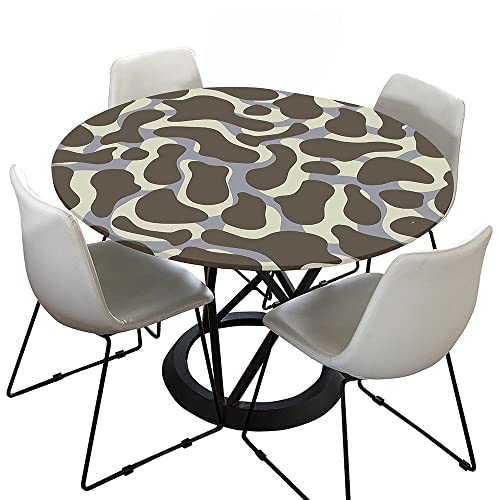 Hixingo Rund Tischdecke Leopardendruck Tischdecke, Elastisch Tischdecken Mit Gummizug Rand Abwaschbar Indoor Tischtuch für Frühling, Ostern Party (110cm,Grau) von Hixingo