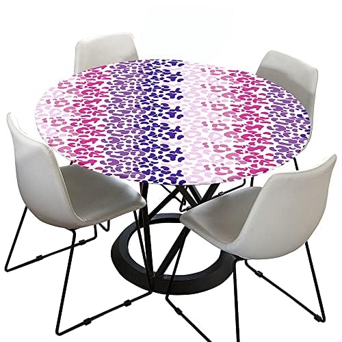 Hixingo Rund Tischdecke Leopardendruck Tischdecke, Elastisch Tischdecken Mit Gummizug Rand Abwaschbar Indoor Tischtuch für Frühling, Ostern Party (110cm,Rosa Violett) von Hixingo