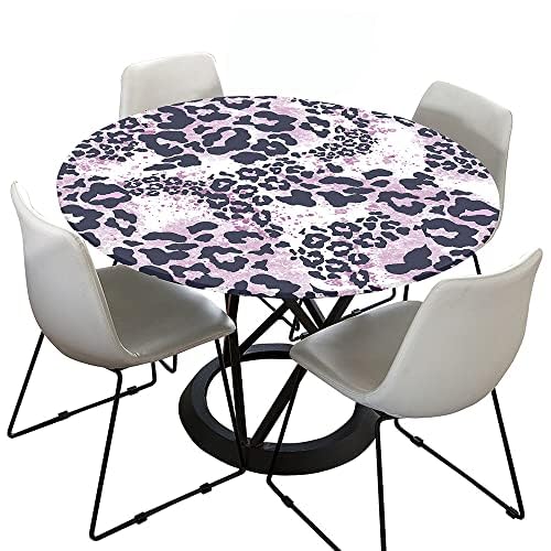 Hixingo Rund Tischdecke Leopardendruck Tischdecke, Elastisch Tischdecken Mit Gummizug Rand Abwaschbar Indoor Tischtuch für Frühling, Ostern Party (110cm,Weiß Rosa) von Hixingo